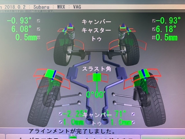 SUBARU WRX S4 [VAG] 4輪アライメント測定&調整・車高測定