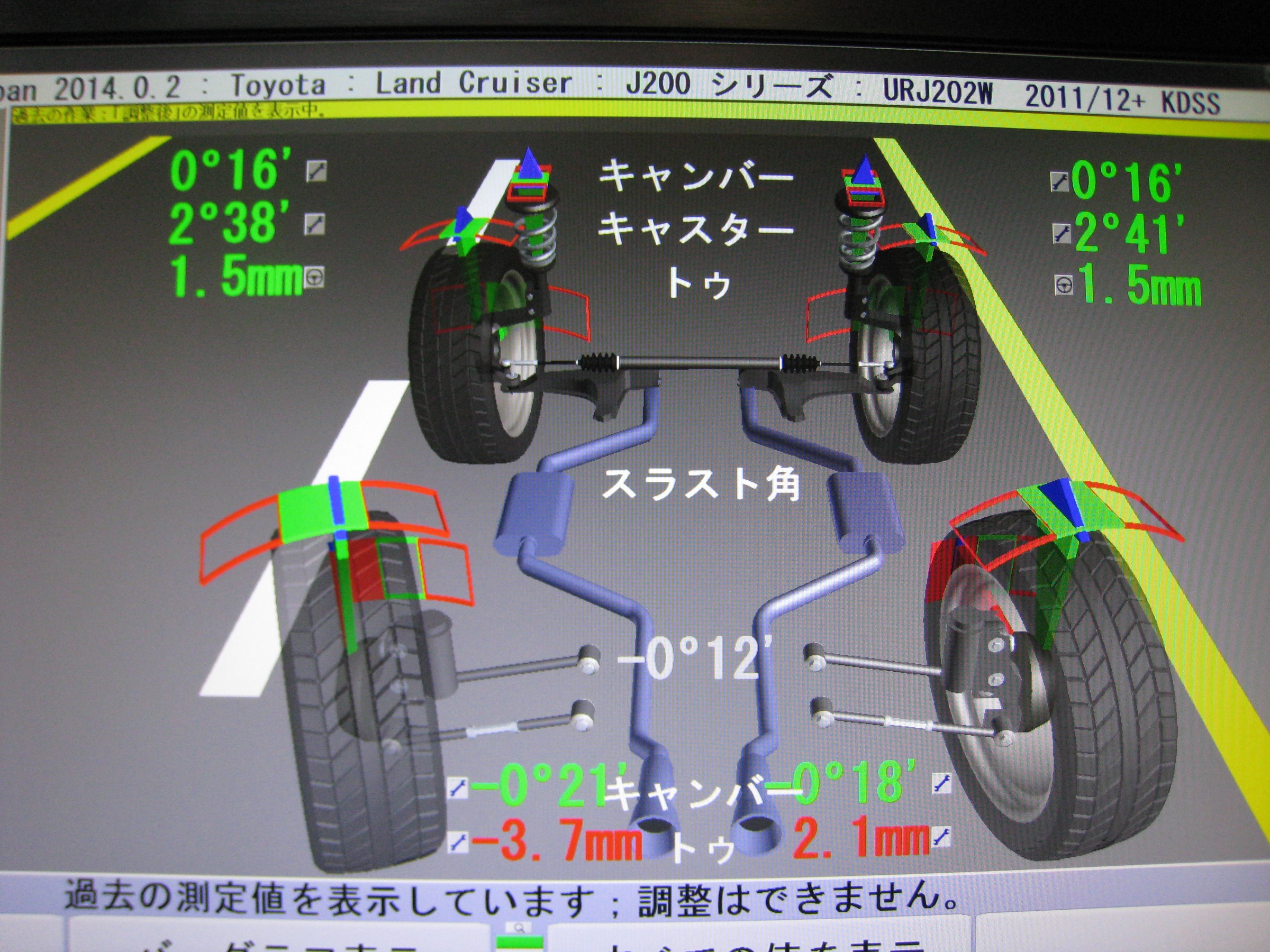 ランクル0 アライメント調整 トヨタ ランドクルーザー ホイール 4輪トータルアライメント測定 調整 今日の出来事 コクピット 西部 車のカスタマイズにかかわるスタッフより