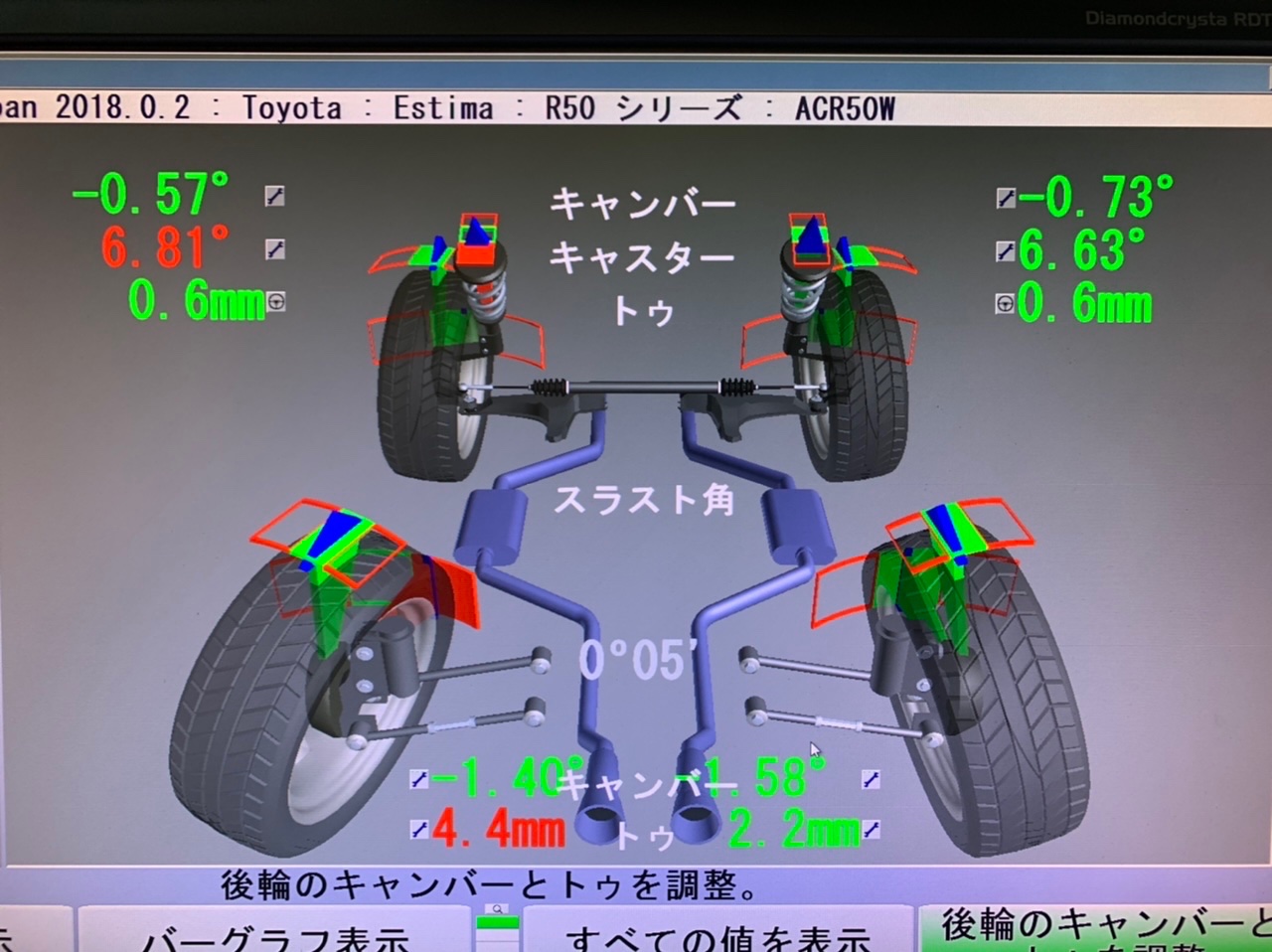 Toyota Estima Acr50w 4輪アライメント測定 調整 トヨタ エスティマ 足まわり サスペンション ブレーキ アライメント 調整 スタッフ 日記 コクピット 荒井 車のカスタマイズにかかわるスタッフより